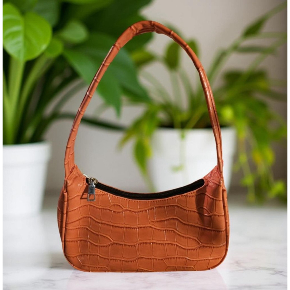 Orange Crocodile Embossed Small Handbag